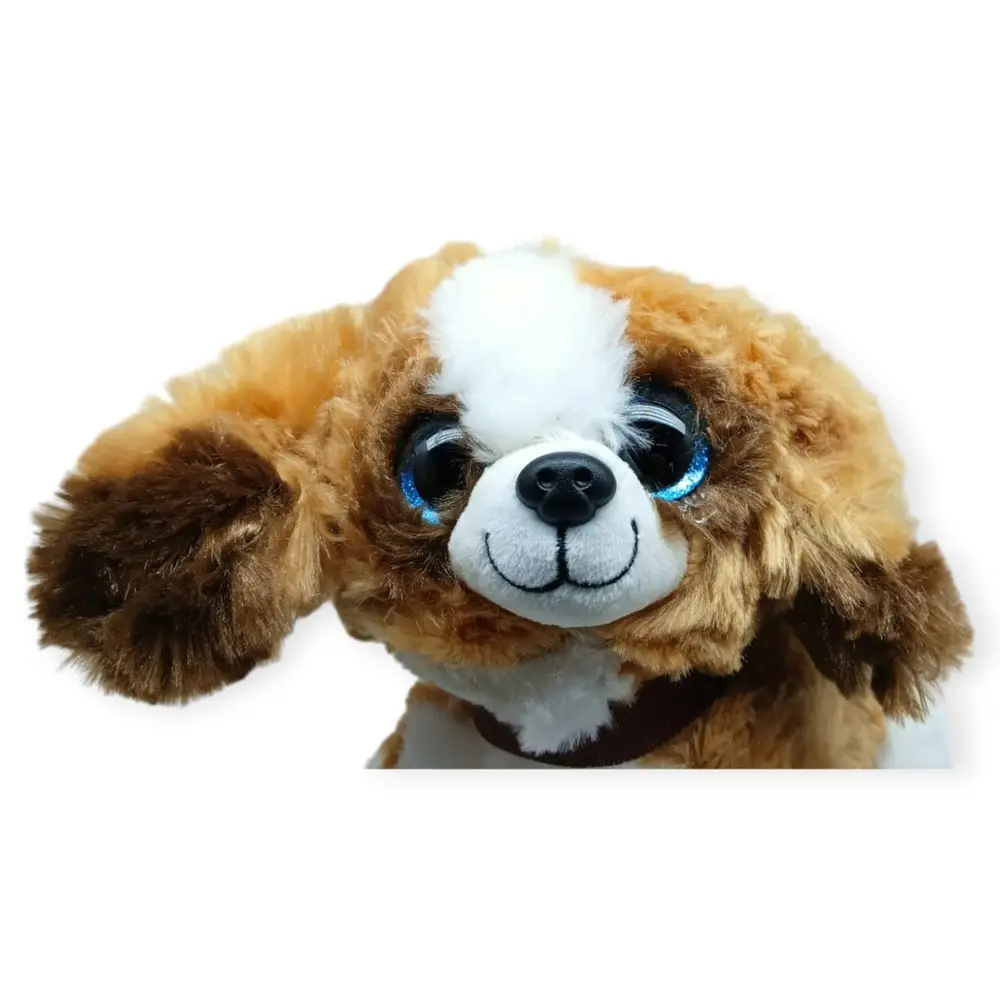 Sesli Peluş Yatan Köpek 25 cm - Kahve Beyaz - 1 ADET 4