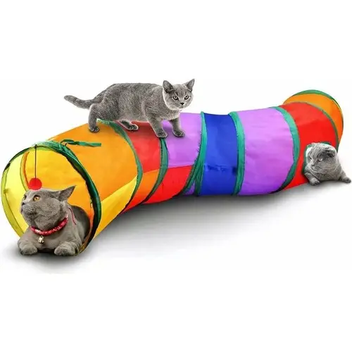 Gökkuşağı Desenli S Model Kedi Oyun Tüneli, Katlanabilir 125 cm 4