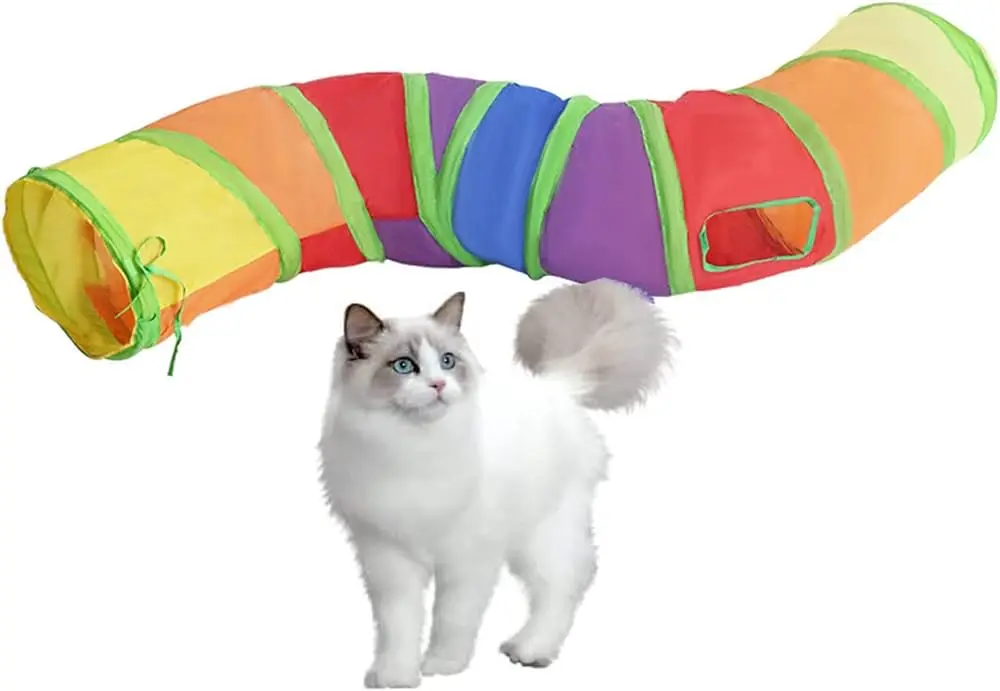 Gökkuşağı Desenli S Model Kedi Oyun Tüneli, Katlanabilir 125 cm 7