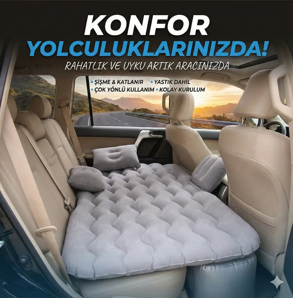 Araç İçi Şişme Yatak Araba Ve Kamp Yatağı Çanta Elektrikli Pompa Tamir Kiti Ve Yastıklı Yatak Seti 5