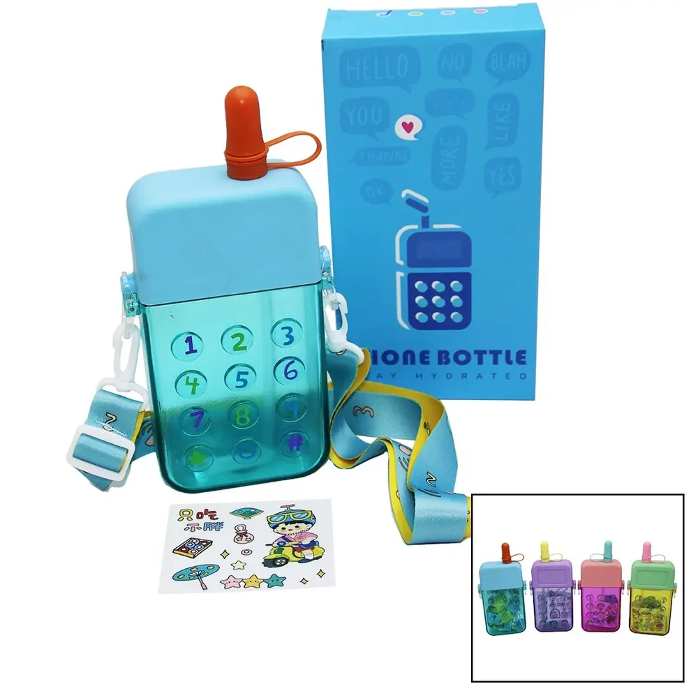 MATARA TELEFON MODELİ RENKLİ MİKA KRİSTAL SULUK MATARA PİPETLİ VİDALI KAPAK ASKILI 300ML 2
