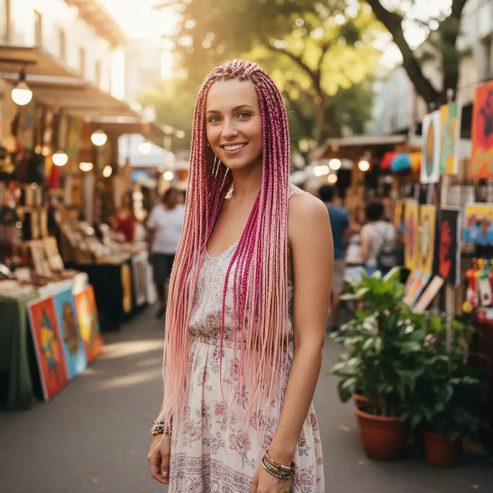 Afrika Örgüsü Ve Rasta İçin Sen Ombreli / Açık Pembe / Koyu Pembe / Tcu 2
