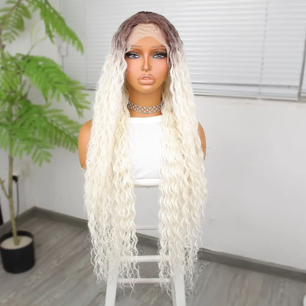 Afro Daa Kumral Beyaz Platin Ombre Fiber Sen Tül Peruk
