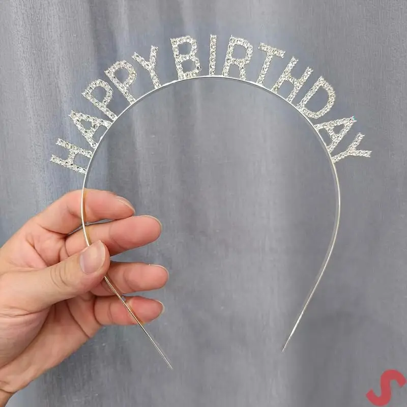 Gümüş Kristal Taşlı Happy Birthday Doğum Günü Tacı İthal Ürün A Kalite 17x16 cm 4