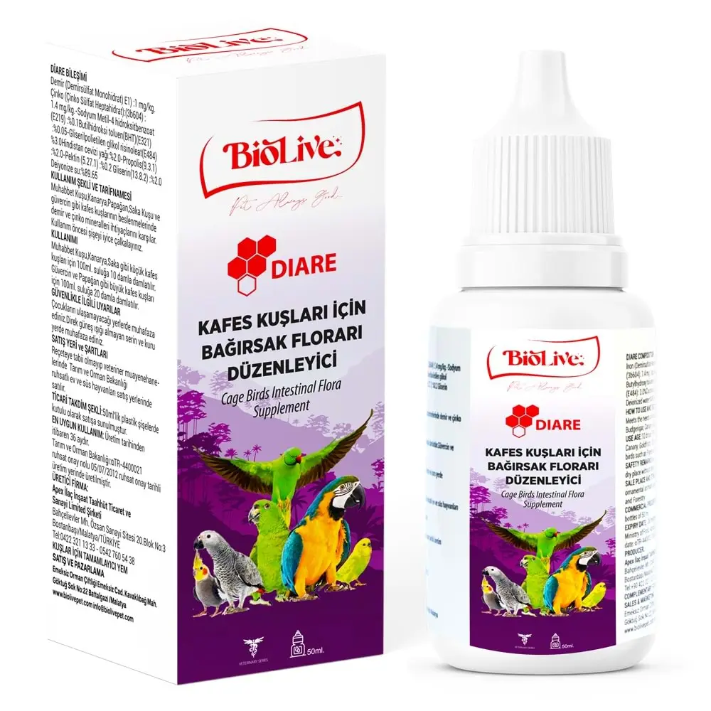 Biolive Diare Kuşlar İçin Bağırsak Düzenleyici min 50ml