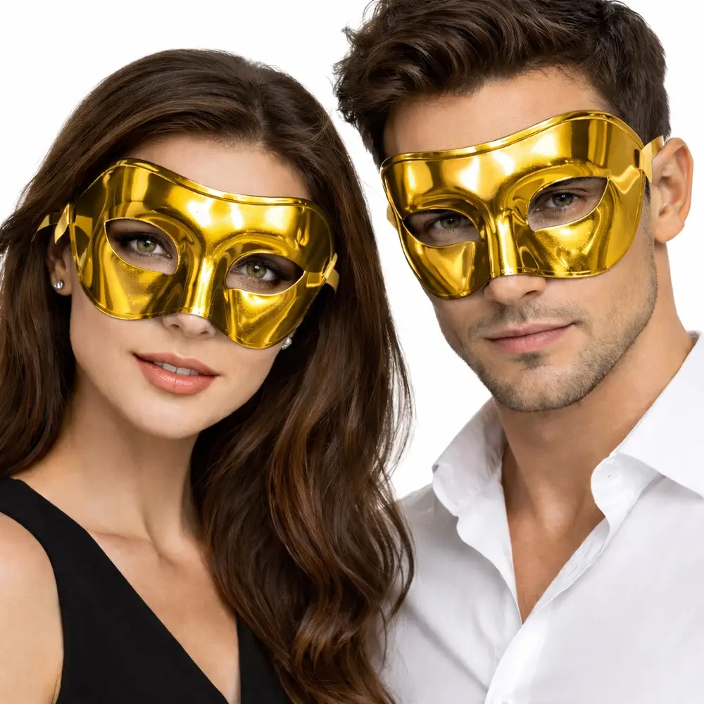 Metalize Parlak Parti Maskesi Altın Gold Renk 16x7 cm 2