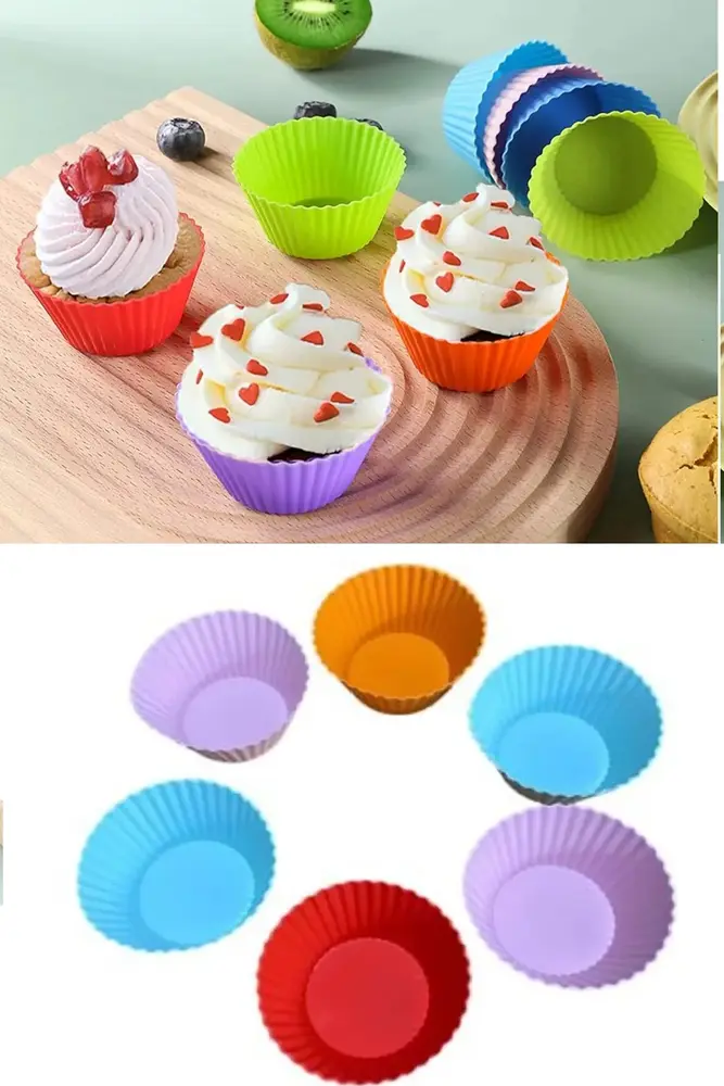 6 Adet Yıkanabilir Mini Tırtıklı Muffin Kalıbı- Ribanalı Kek-Cupcake- Renkli Hamur Işi Kabı 2