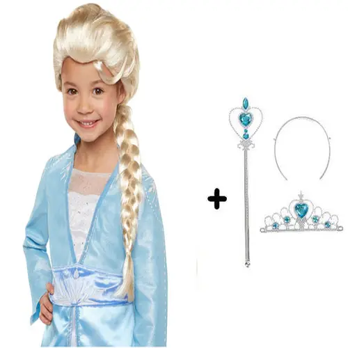 Örü Karlar Ülkesi Frozen Elsa Peruğu Tacı ve Sopası Çuk Boy