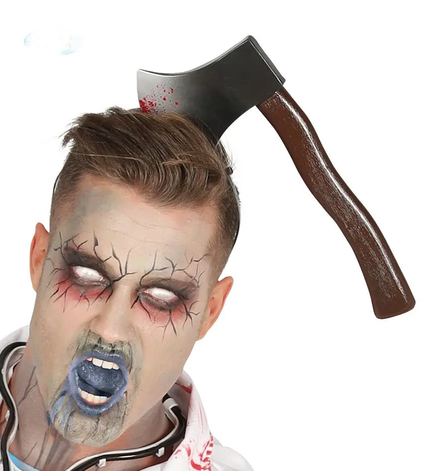 Kafaya Saplanmış Halloween Kanlı Balta Şaka Tacı 4