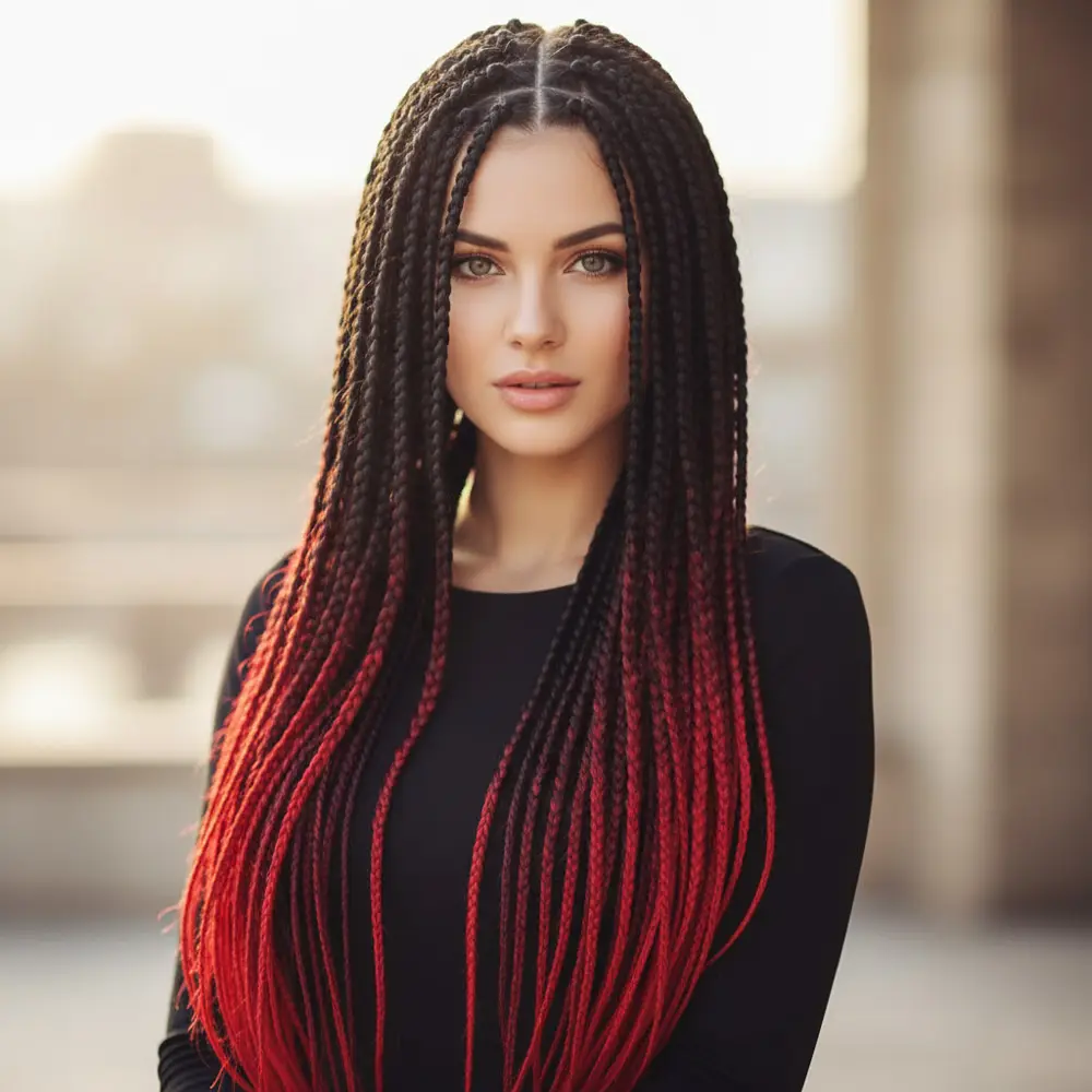 Afrika Örgüsü Ve Rasta İçin Sen Ombreli / Siyah / Koyu Kızıl / Açık Kızıl 2
