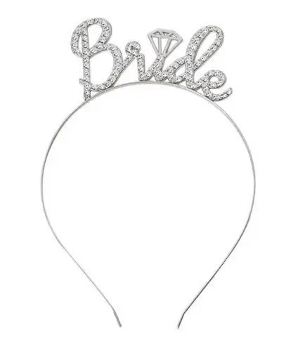 Gümüş Renkli Taşlı “Bride” Gelin Tacı – El Yazısı Yazı Tipiyle