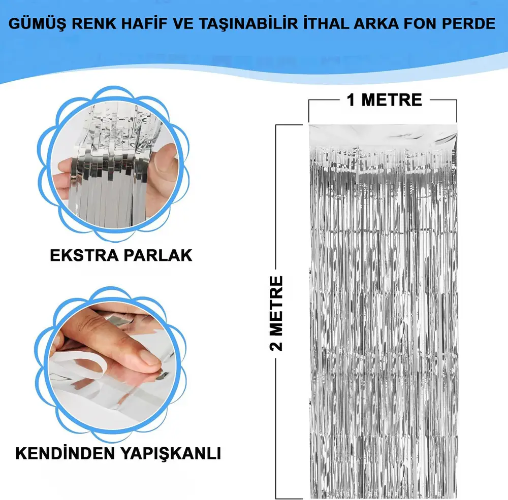 Gümüş Renk Ekstra Metalize Parlak aklı Arka Fon Perde İthal A Kalite 1x2 Metre 2