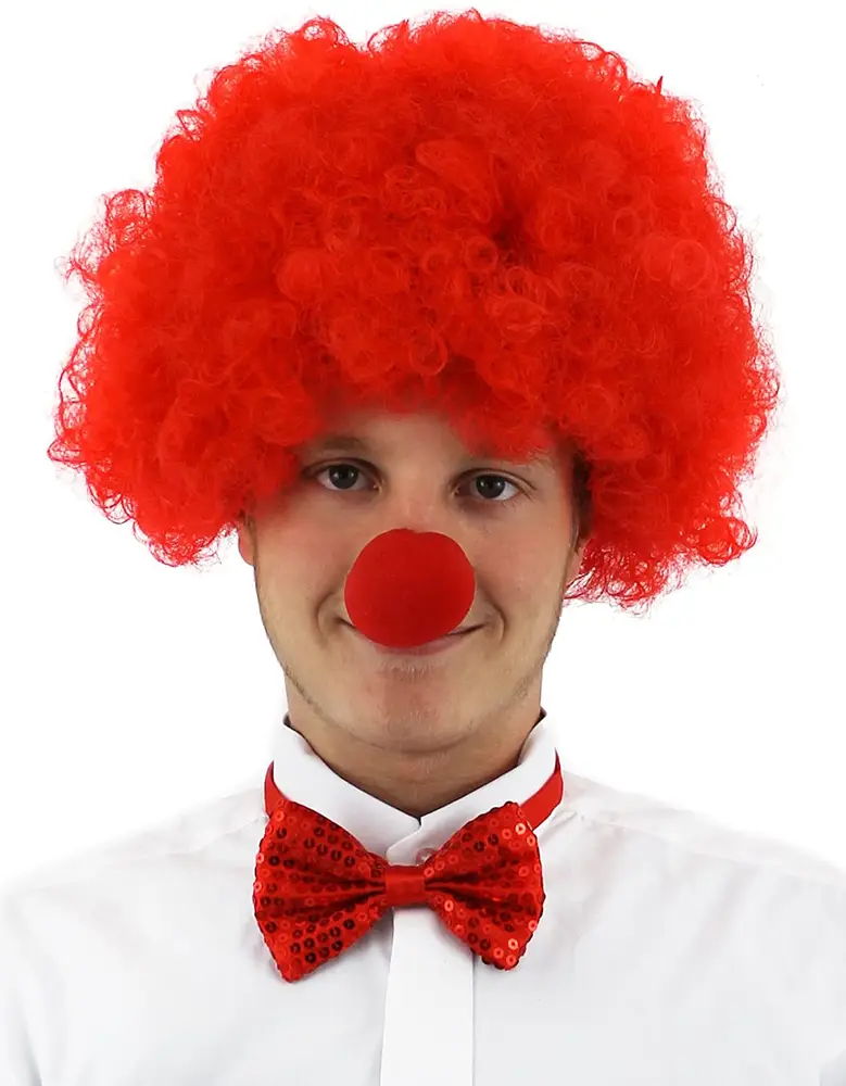 Kırmızı Renk Kıvırcık Afro Bonus Peruk Takma Saç ve Kırmızı Bürün Seti