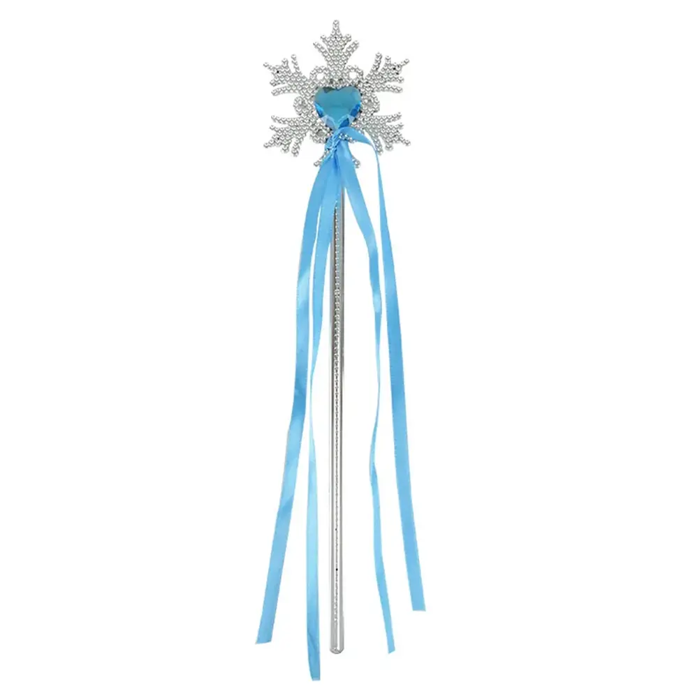 Kar Taneli Mi Kalp Taşlı Saten Kurdeleli Karlar Ülkesi Elsa Asası Sopası 34 cm 2
