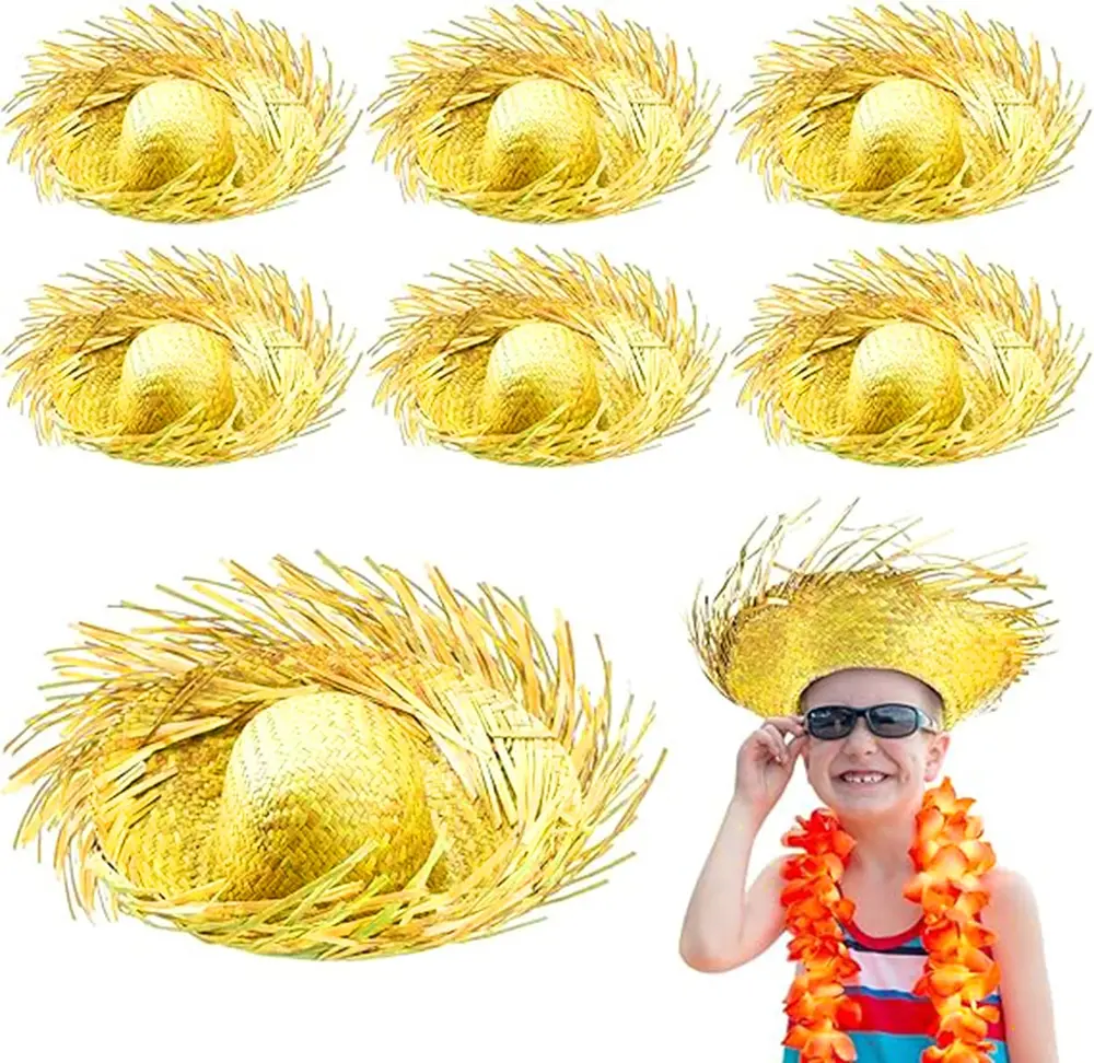 Tropikal Parti Sarı Hasır Hawaii Şapkası 13x36 cm 3
