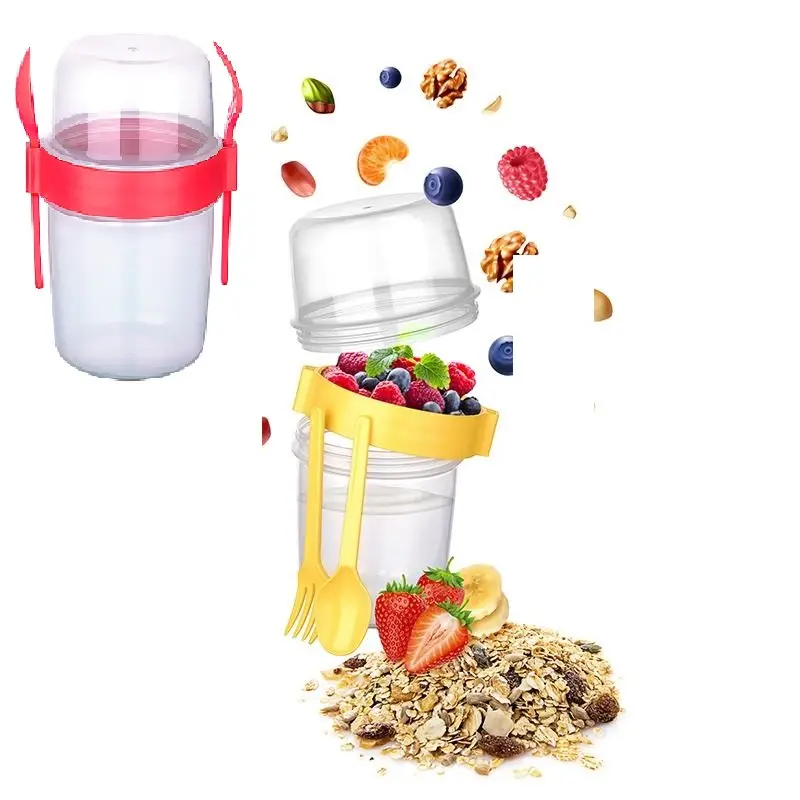 Çift Hazneli - Çatal Kaşıklı Portatif Müsli -Atıştırmalık Kabı 1100 ML