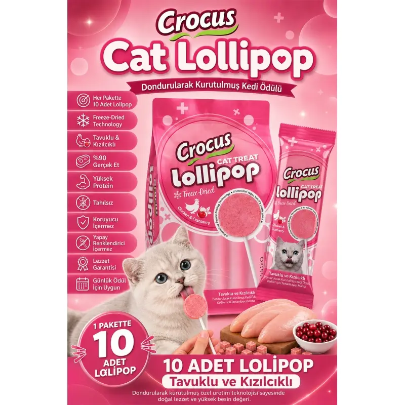 Crus Tuklu Ve Kızılcıklı Kedi Lolipop 10 lu paket ( 10x1,4 gr ) 3