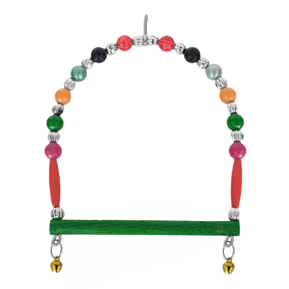 Ahşap Tünekli Şeffaf Boncuklu Kuş Salıncağı 10-12 cm Renkli 3