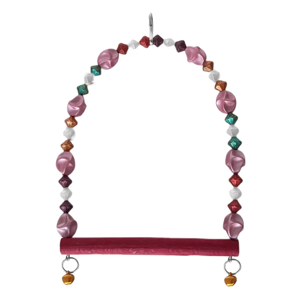 Boncuklu Ve Tünekli Kuş Salıncağı 10 cm-14 cm Bordo 4
