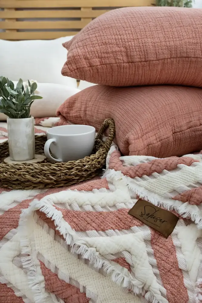 Şaheser Home Collection Müslin Yatak Örtüsü Seti Çift Kişilik Sonia Kiremit 2
