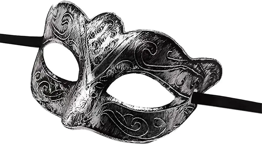 Maskeli B Antik Gri Gümüş Eskitilmiş Maske B Venedik 4