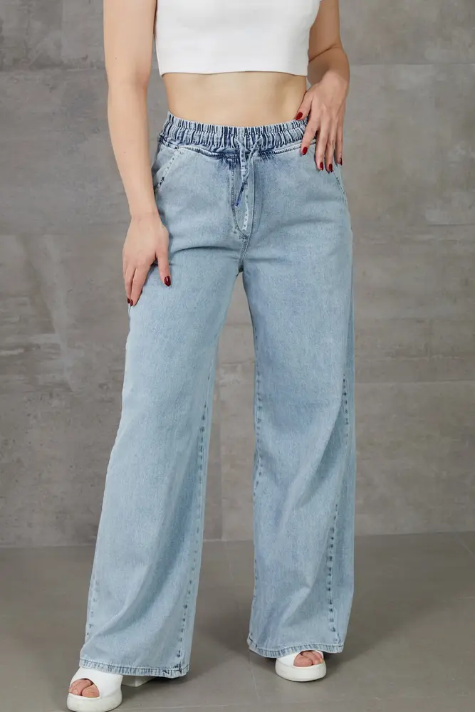 Kadın Beli Lastikli Rahat Kesim Kot Pantolon 2