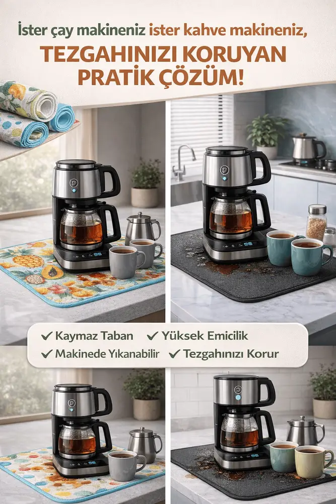 Çay Matı Çay Makinesi % 100 Mikrofiber Altlığı Su Emici Tezgah Koruyucu Kurulama Matı 2