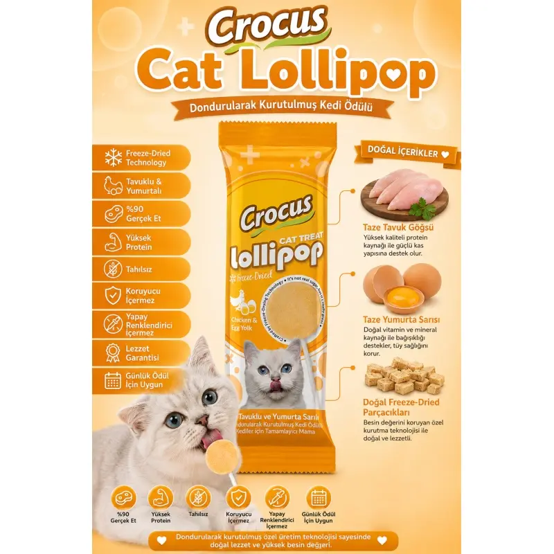 Crus Tuklu Ve Yumurta Sarılı Kedi Lolipop 10 lu paket ( 10x1,4 gr ) 3