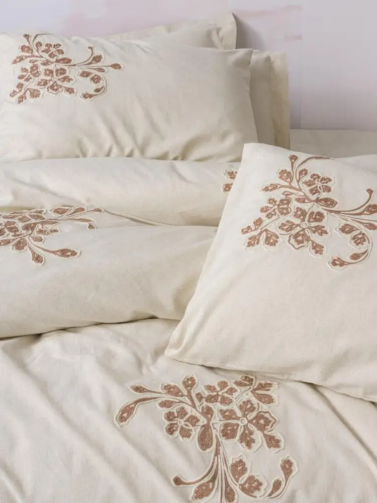 Cotton Keten Çift Kişilik Nevresim Takımı Kaneli 2