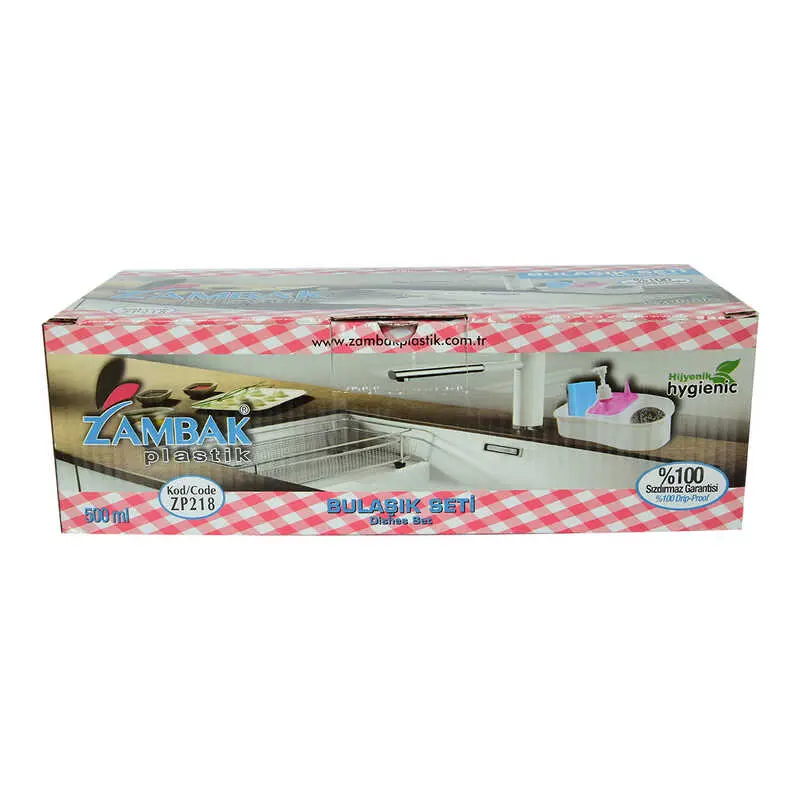 Plastik Bulaşık Seti Sabunluk Karışık Renk Kutulu ZP-218 5