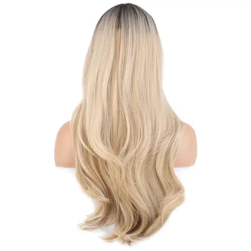 Doğal Daalı Perçemli Fiber Sen Uzun Boy Peruk / Kumral / Platin Ombre ve Röfleli