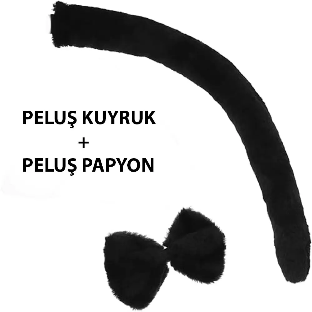 Peluş Siyah Renk Kuyruk ve Papyon Yetişkin Çuk Uyumlu 3
