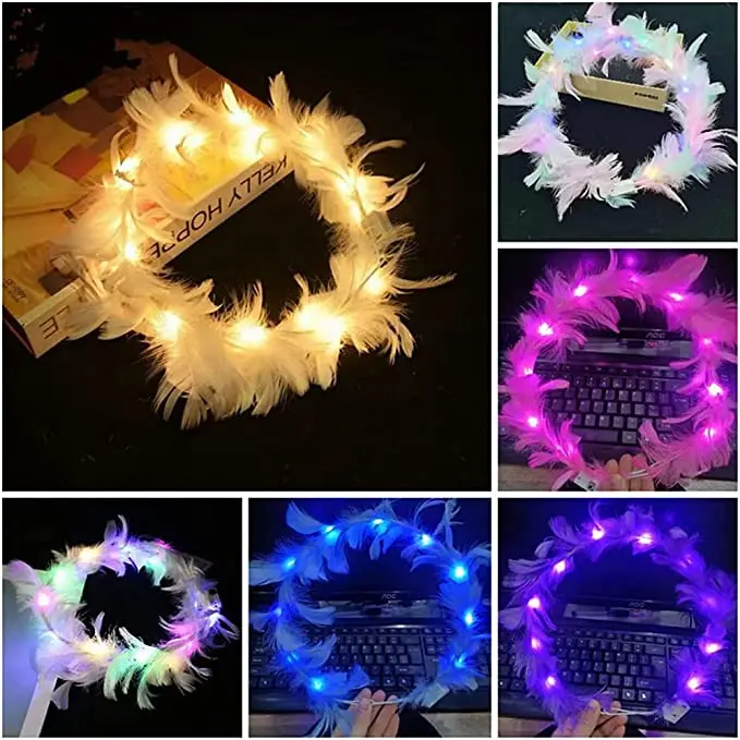 Led Işıklı Rengarenk Yanan 3 Fonksiyonlu Otrişli Parti Tacı Pembe Renk 12x12 cm 4