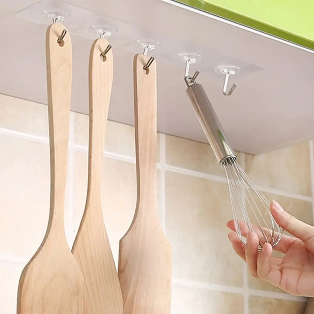 10'lu Şeffaf Kendinden Yapışkanlı Güçlü Askı Kancası, Banyo Mutfak Organizer, İz Bırakmaz Pratik Askı 3