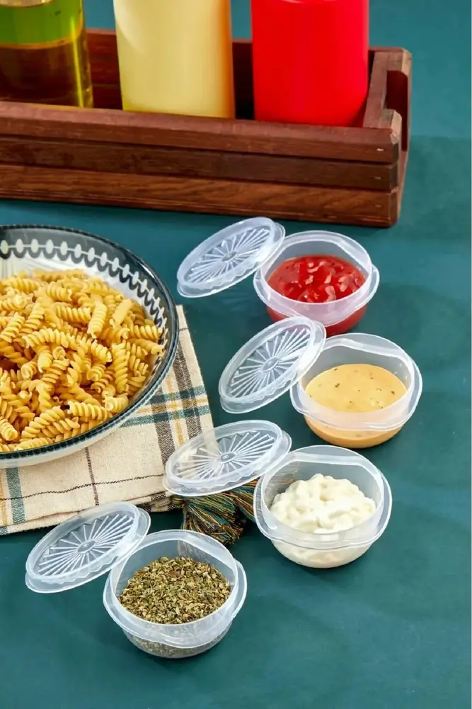 6 lı Yelpaze Kapaklı Şeffaf Mini Sosluk- Ketçap Mayonez Kabı- Kahve Yanı Şeker luk 3