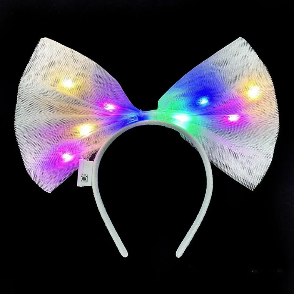 Rengarenk Led Işıklı Fiyonk Şekilli Tül Parti Tacı Beyaz Renk 25x25 cm 4