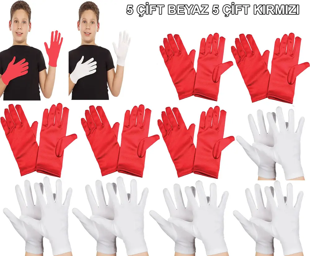Çuk Gösteri Eldiven Seti – 5 Çift Beyaz & 5 Çift Kırmızı