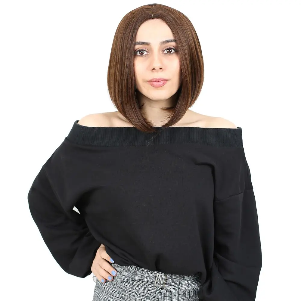 Kahkülsüz Düz Kısa Fiber Sen Peruk / Kahve Karamel 2