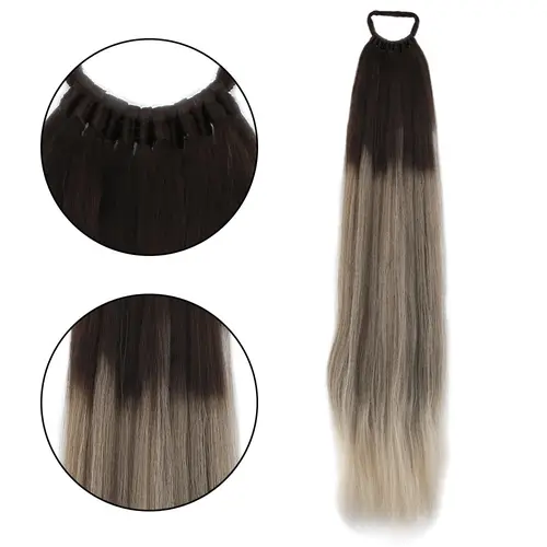 Lastik Tokalı At Kuyruğu Düz / Küllü Kumral / Beyaz Platin Ombre