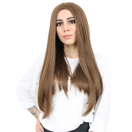 Fiber Sen Uzun Düz Peruk / Kumral