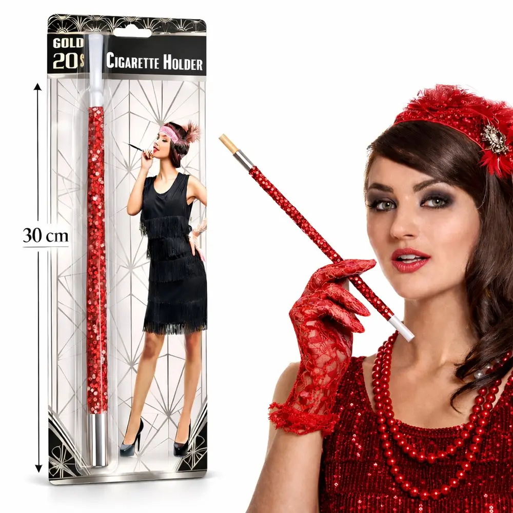 30 cm Kırmızı Payetli Sigara Tutacağı – 1920’ler Gatsby Parti Aksesuarı 2