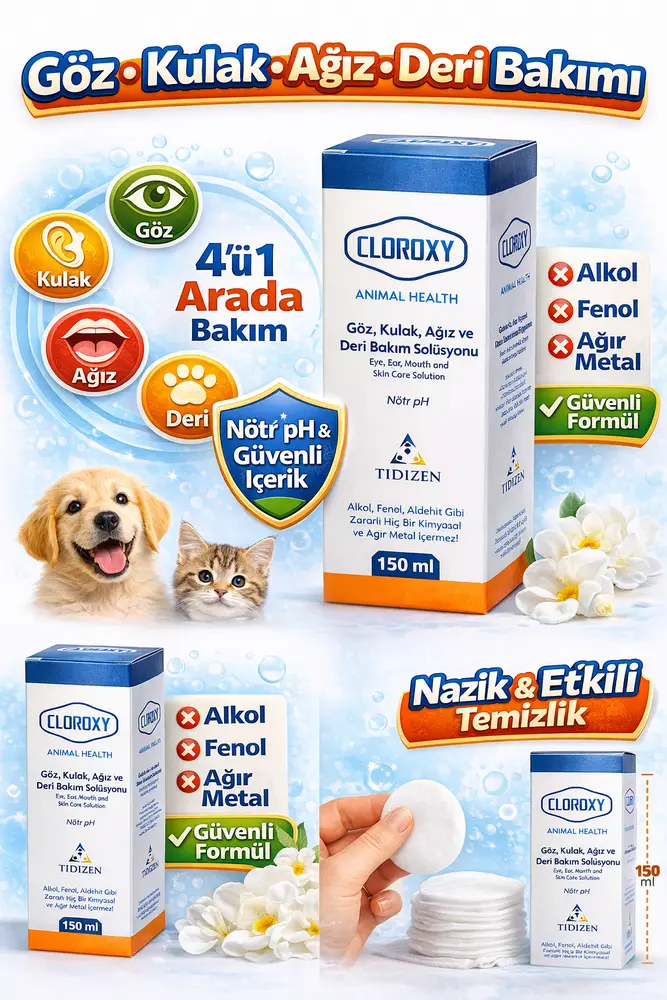 Cloroxy Kedi Köpek Göz Kulak Ağız ve Deri Bakım Solüsyonu 150 ml – Antiseptik Bakım Solüsyonu 3