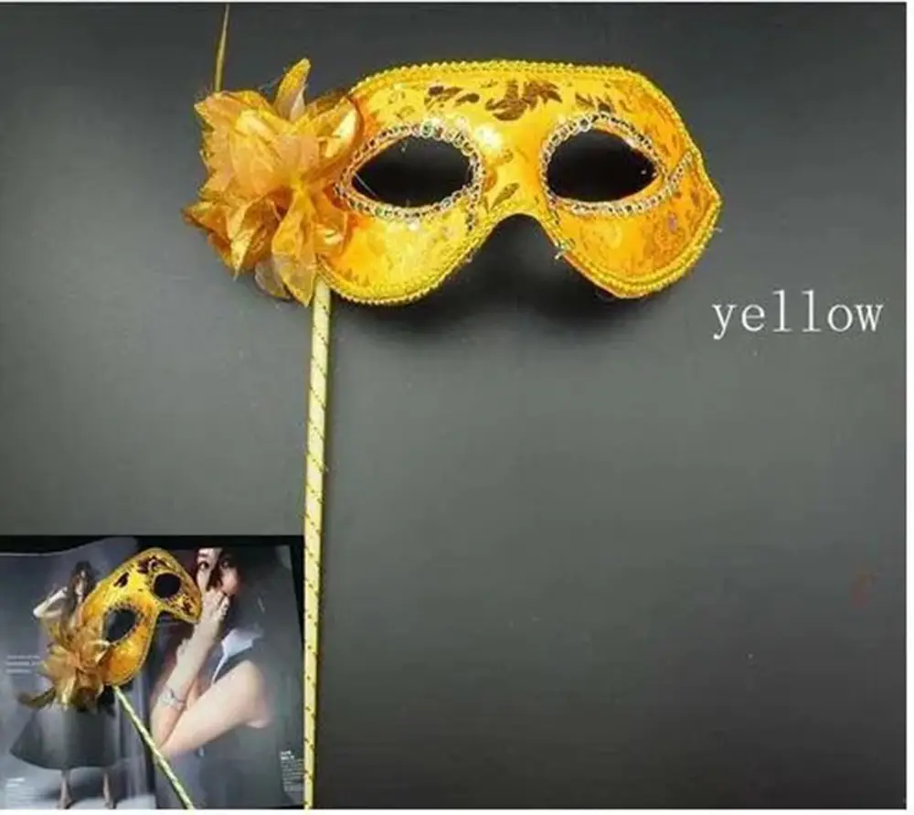 Lüks Taşlı Saplı Maskeli B Maskesi Altın Renk 35 cm 4