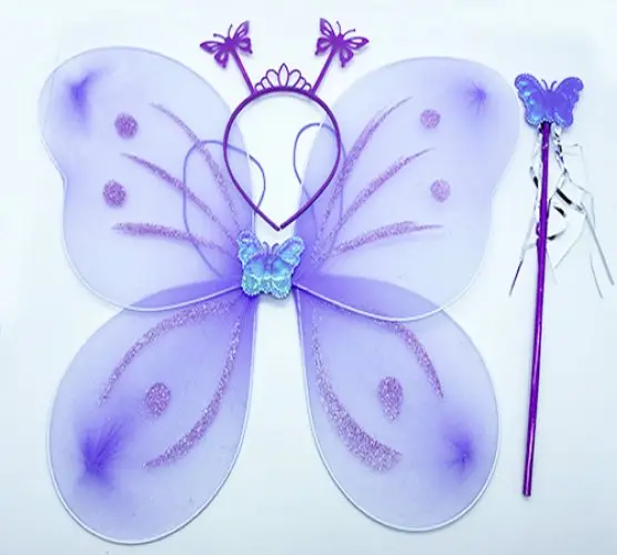 Lila Mor Kelebek Kız Seti – 50 cm Kelebek Kanadı, Taç ve Asa 2