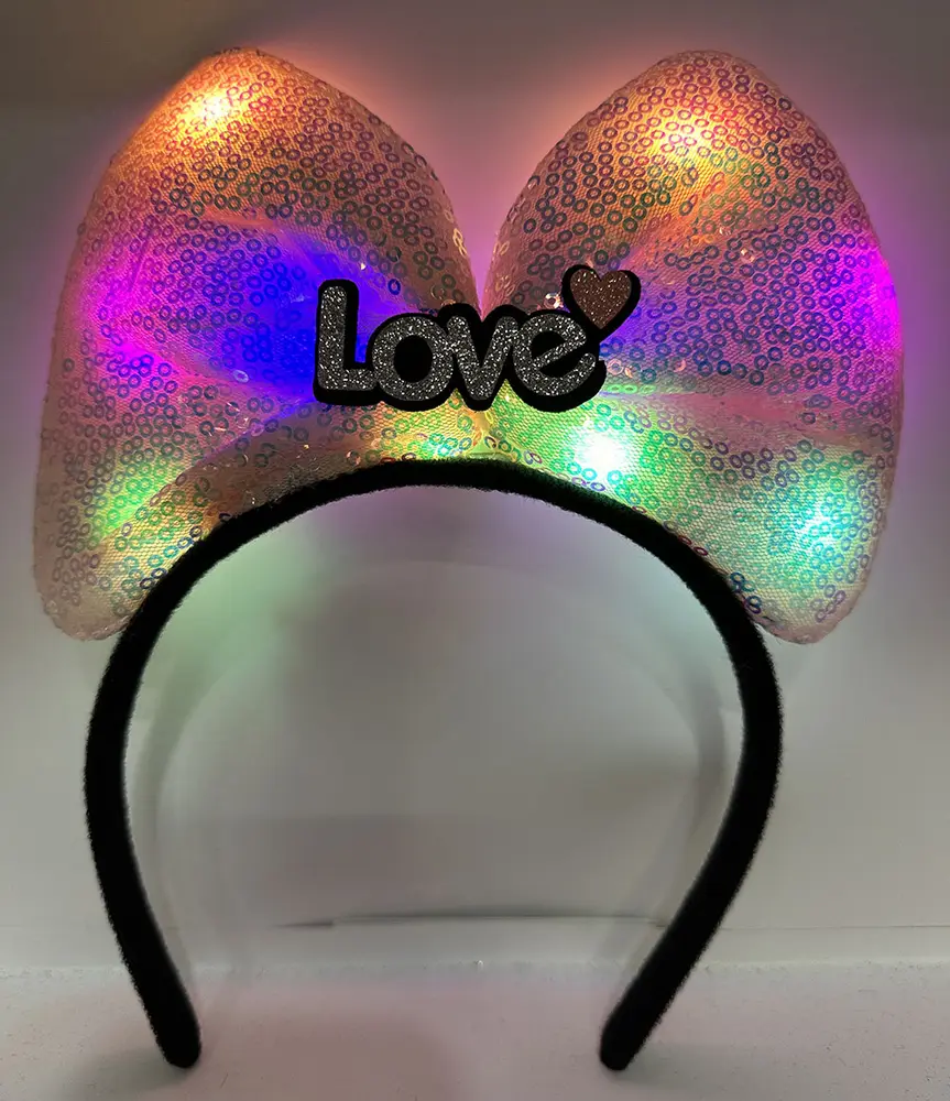 LED Işıklı Love Yazılı Pembe Fiyonk Taç – Kız Çuk Parti Tacı 3