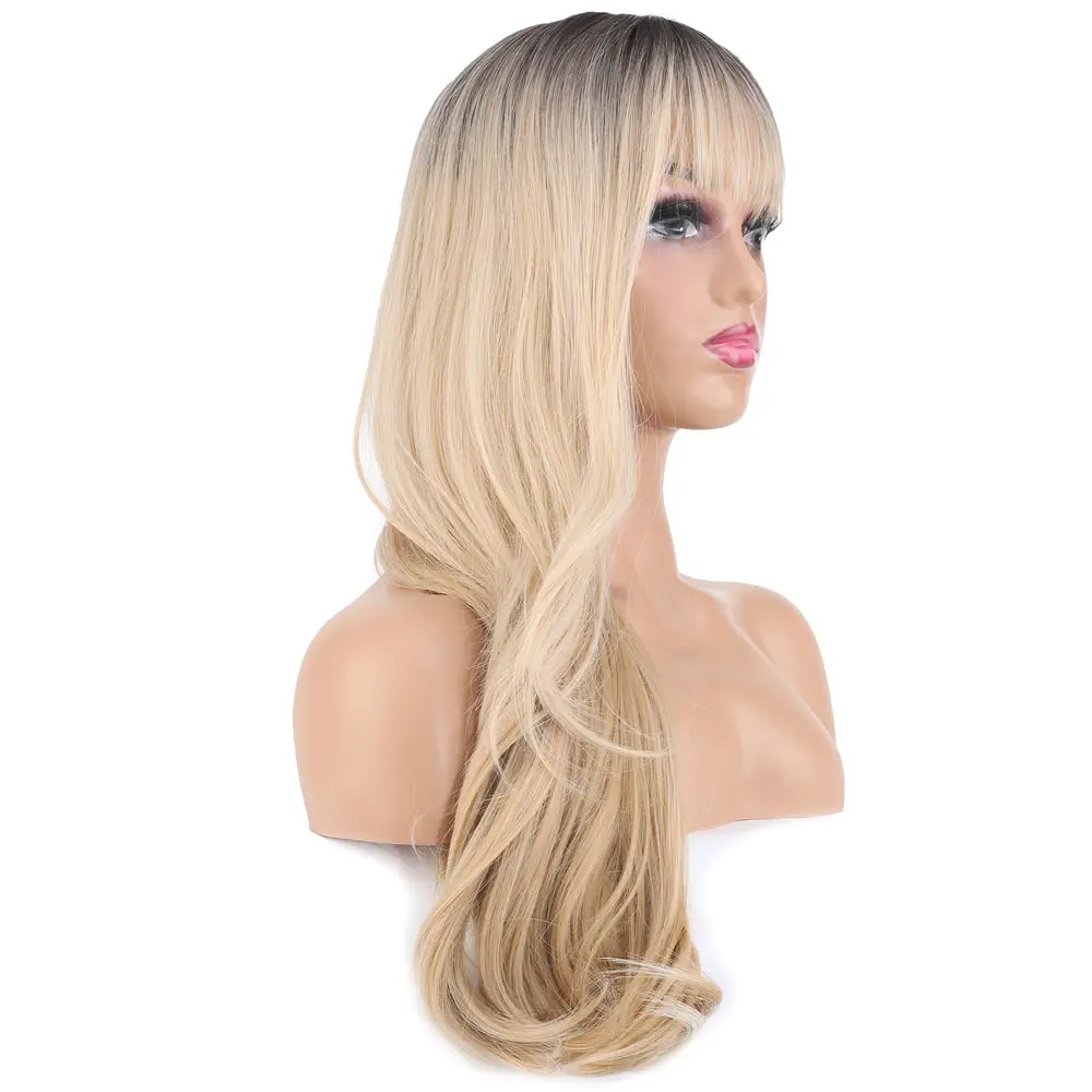 Doğal Daalı Perçemli Fiber Sen Uzun Boy Peruk / Kumral / Platin Ombre ve Röfleli 4