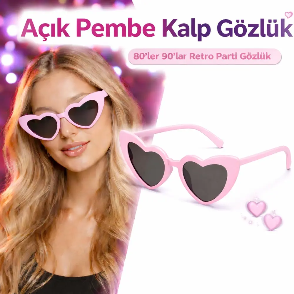 Pembe Retro Kalp Gözlük – 80’ler 90’lar Stil Parti Gözlüğü 2
