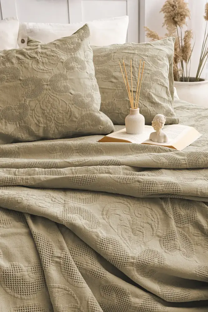 Şaheser Home Collection Yatak Örtüsü Çift Kişilik İt Haki 2
