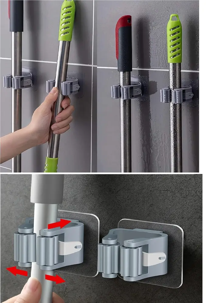 3 Lü Renkli Yapışkanlı Mop Fırça Çek pas Sap Tutucu Organizer Mutfak Banyo Düzenleyici 2