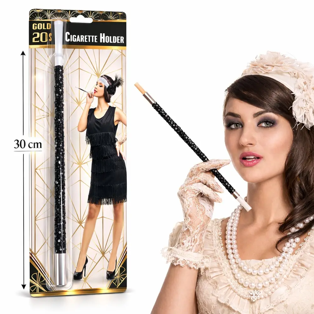 30 cm Siyah Payetli Sigara Tutacağı – 1920’ler Gatsby Parti Aksesuarı 2